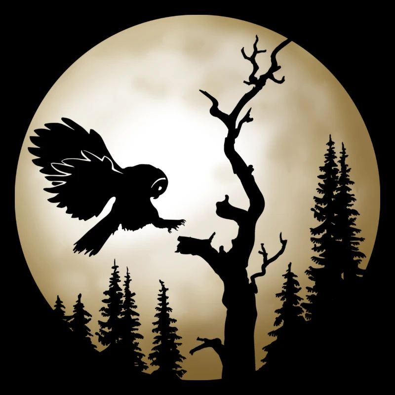 Chouette hulotte devant la lune