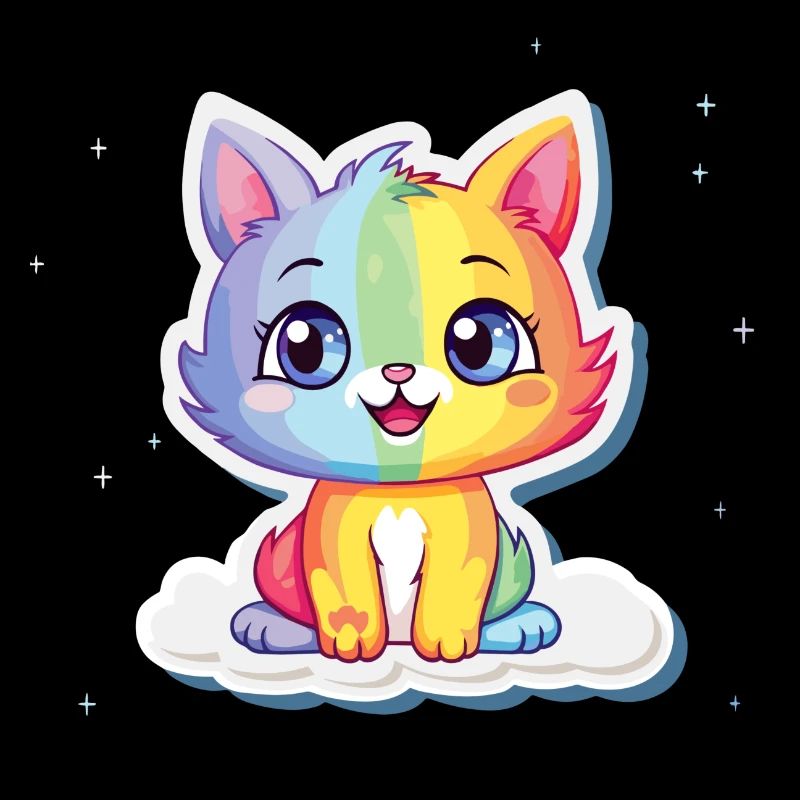 Art mignon de chaton arc-en-ciel | Décor de chambre d’enfant
