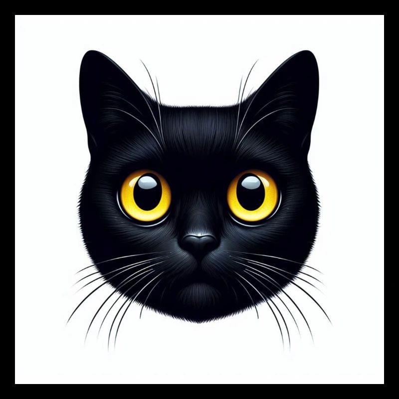 Cute black cat with big yellow eyes