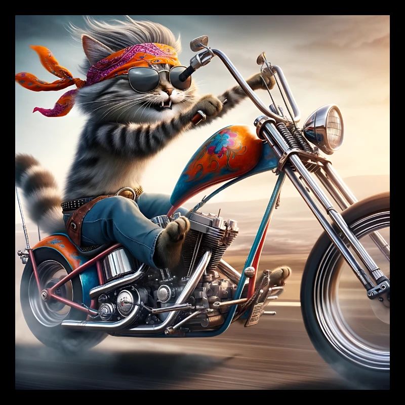Gato Loco Cool Biker Cat With Helmet Chopper Cat