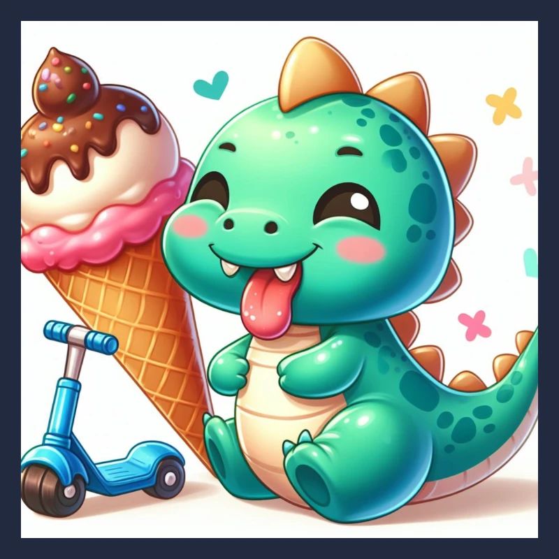Dino vert avec cornet de crème glacée et rouleau