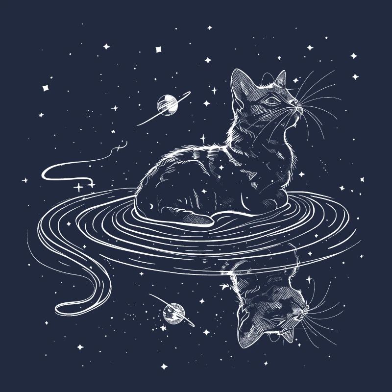 Le chat nage dans l’univers avec des étoiles