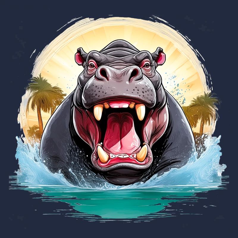Wild angry animal pugnacious combative hippo