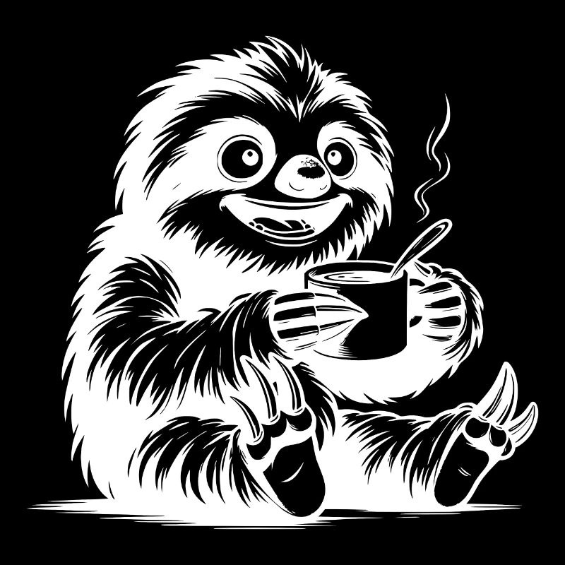 Lachendes Faultier mit Kaffee Bleistift Zeichnung