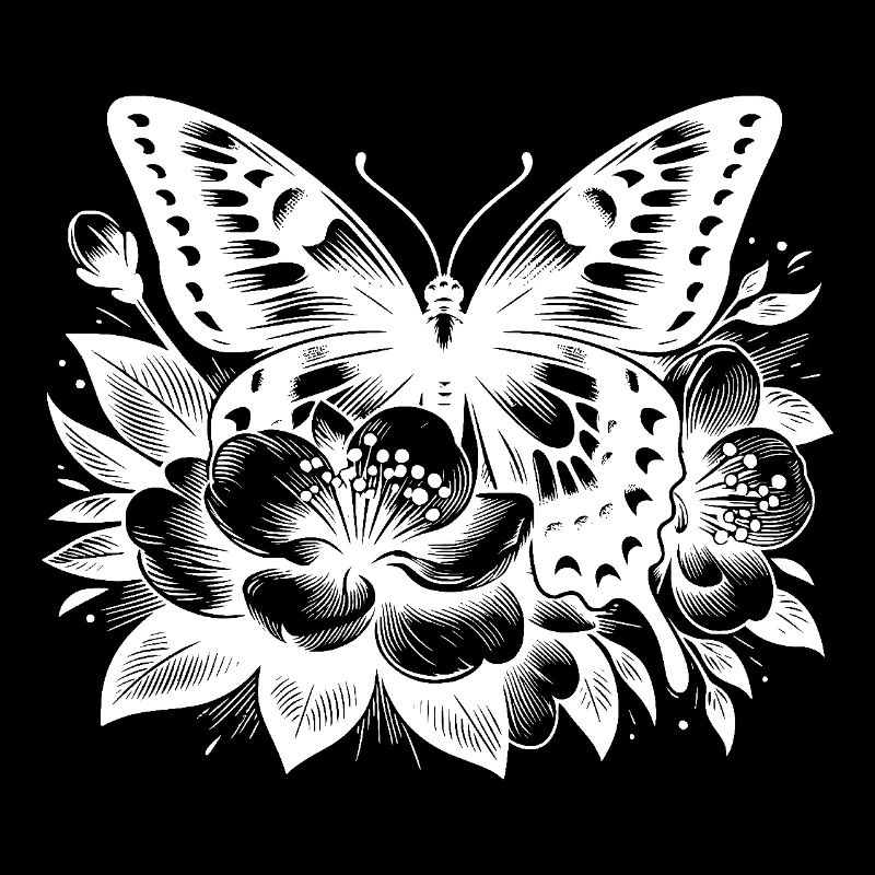Butterfly and flowers as tattoo artwork