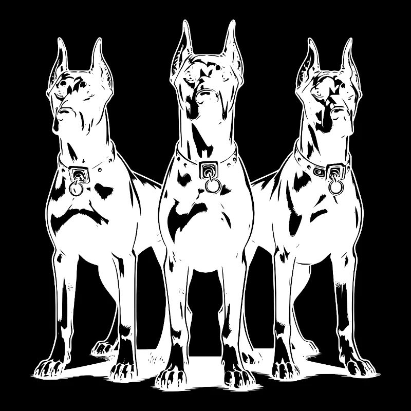 Trois chiens dobermans féroces et vigilants
