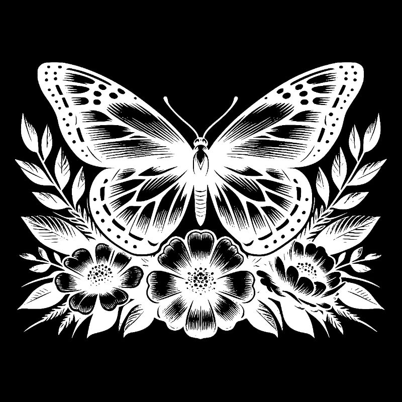 Butterfly and Flowers Botanical Artwork