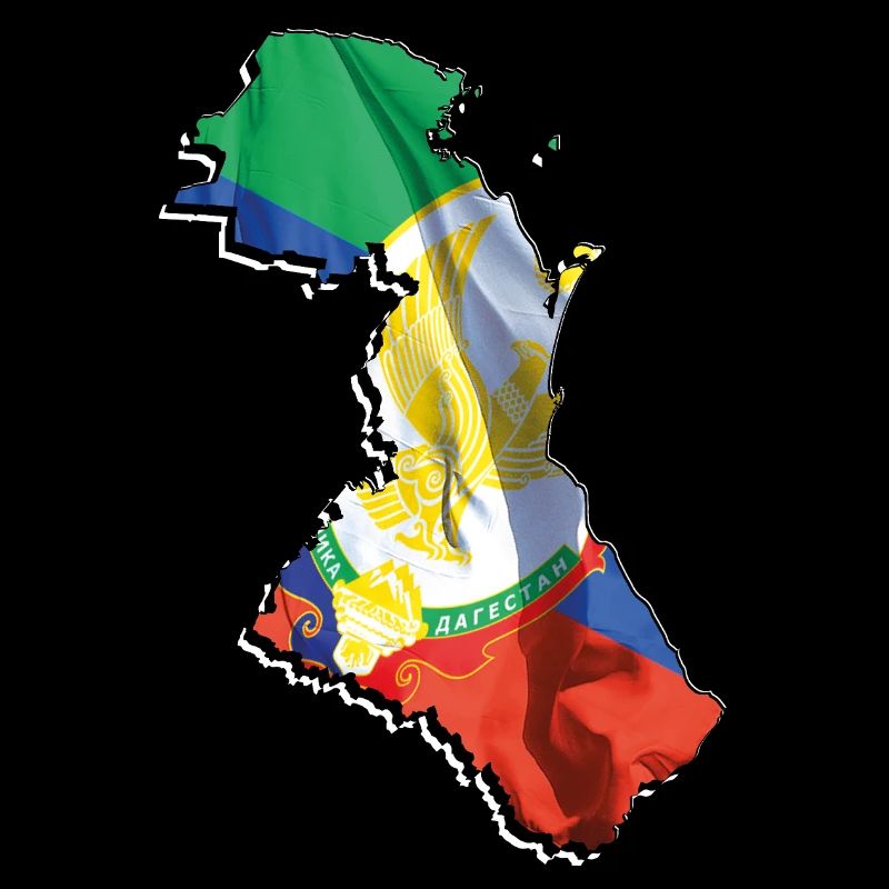 (RU) Drapeau du Daghestan en (RU) Carte du Daghestan