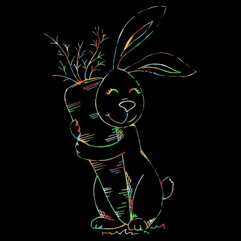 Bunter Neonhase mit Karotten