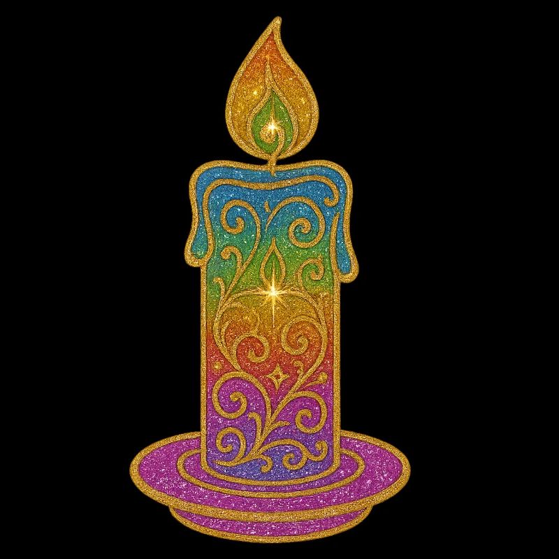 Regenbogen Kerzenflamme Glitzerdesign