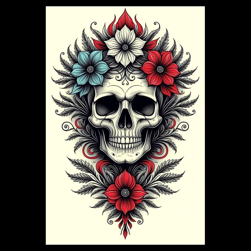 Blumen-Skull Tattoo Stil