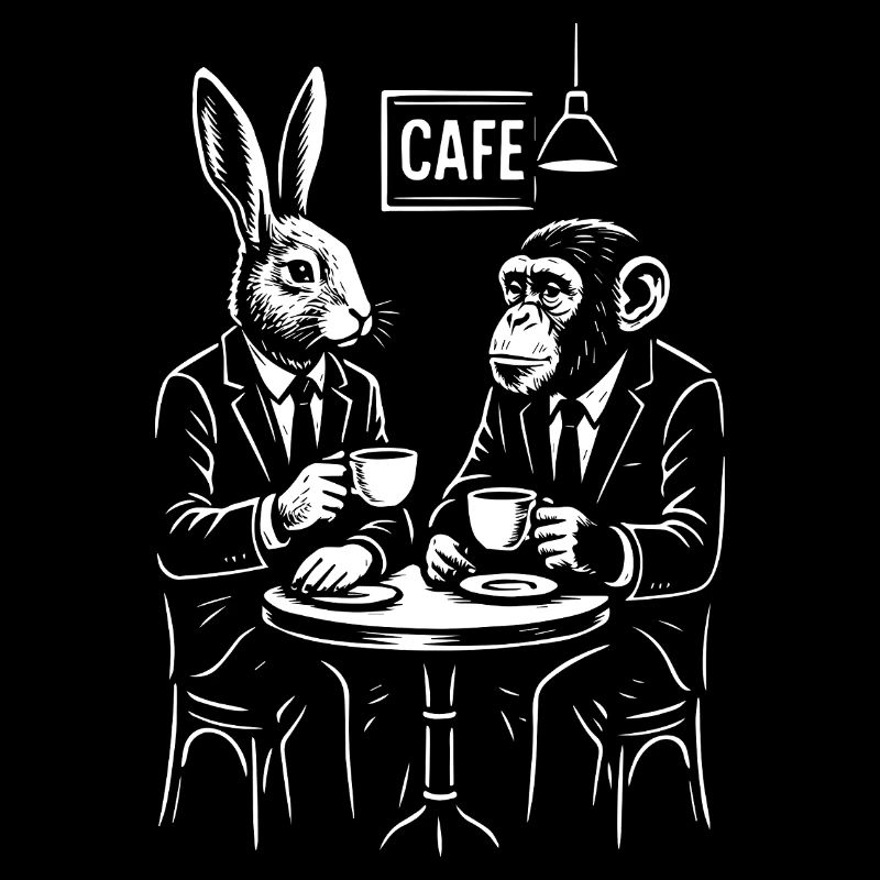 Cafe Rabbit and Monkey Portrait