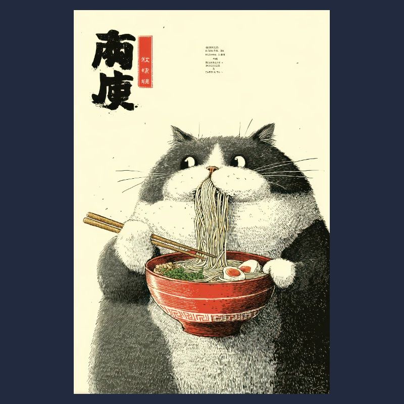Moonlit Cat Slurping Ramen