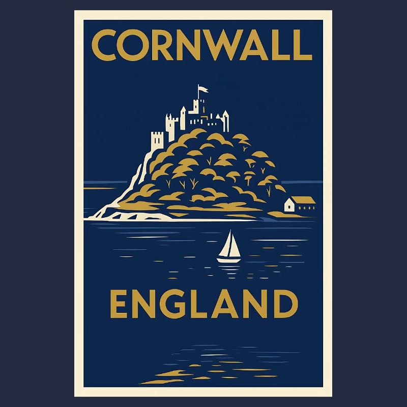 Cornwall, Angleterre – Affiche de voyage Art déco