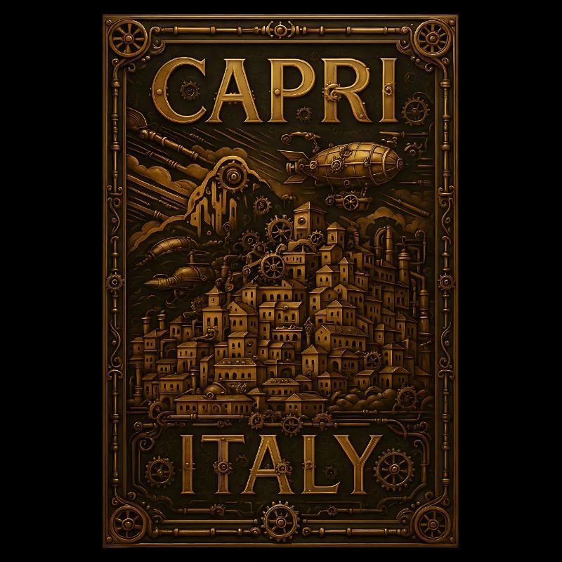 Affiche de voyage Capri Italie – Steampunk en bronze