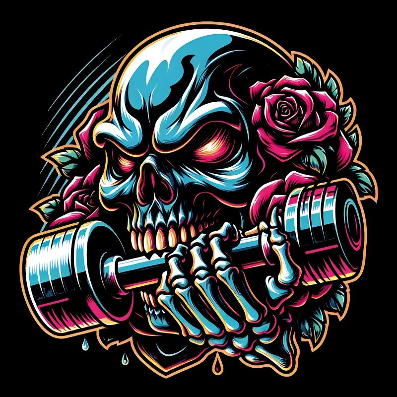 Skull mit Pentagramm Workout Hantel Bodybuilding