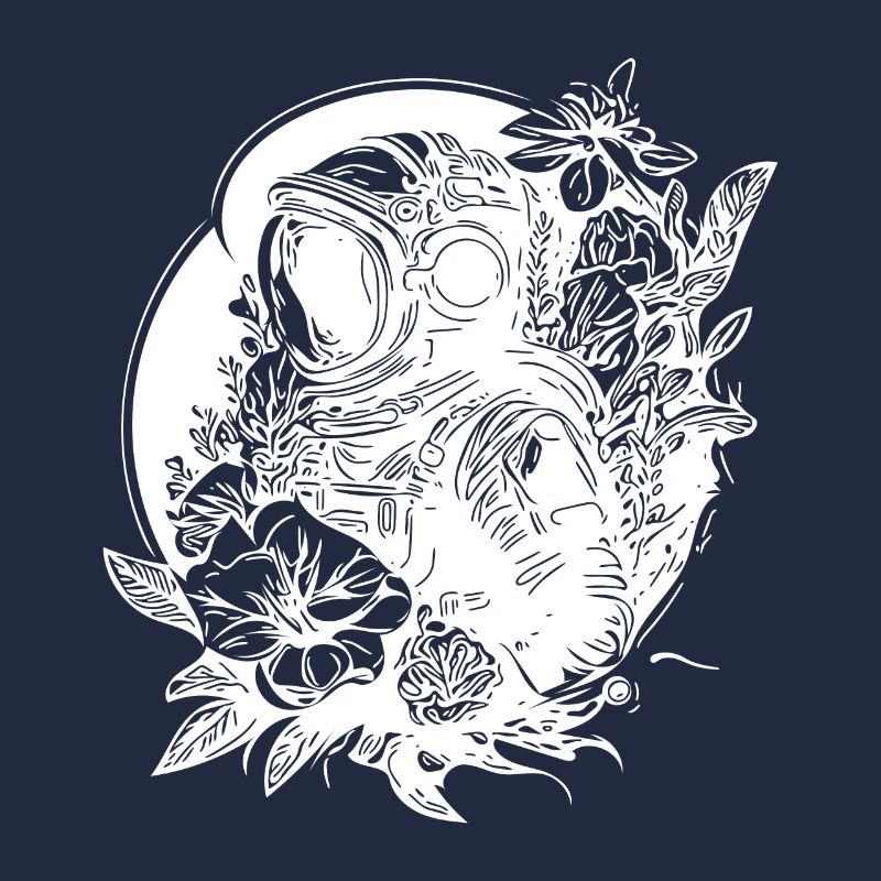 Astronaute avec des fleurs au clair de lune
