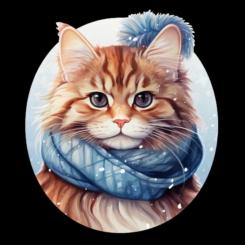 chat tigré rouge avec écharpe dans la neige