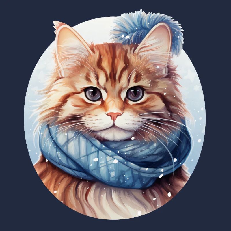 chat tigré rouge avec écharpe dans la neige