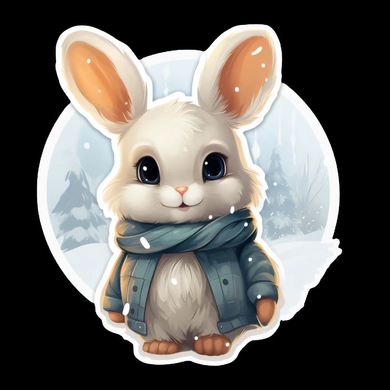 Bunny in the snow with scarf and jacket