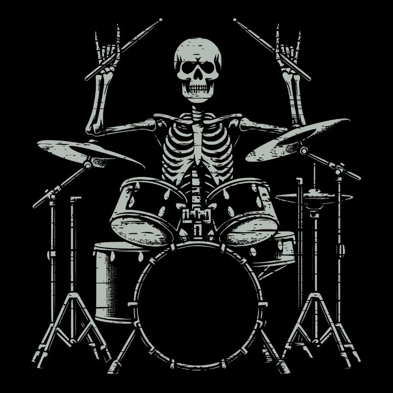 Squelette de crâne de batteur sur la batterie