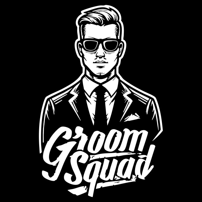 Bräutigam „Groom Squad“-Motiv im Retro-Design