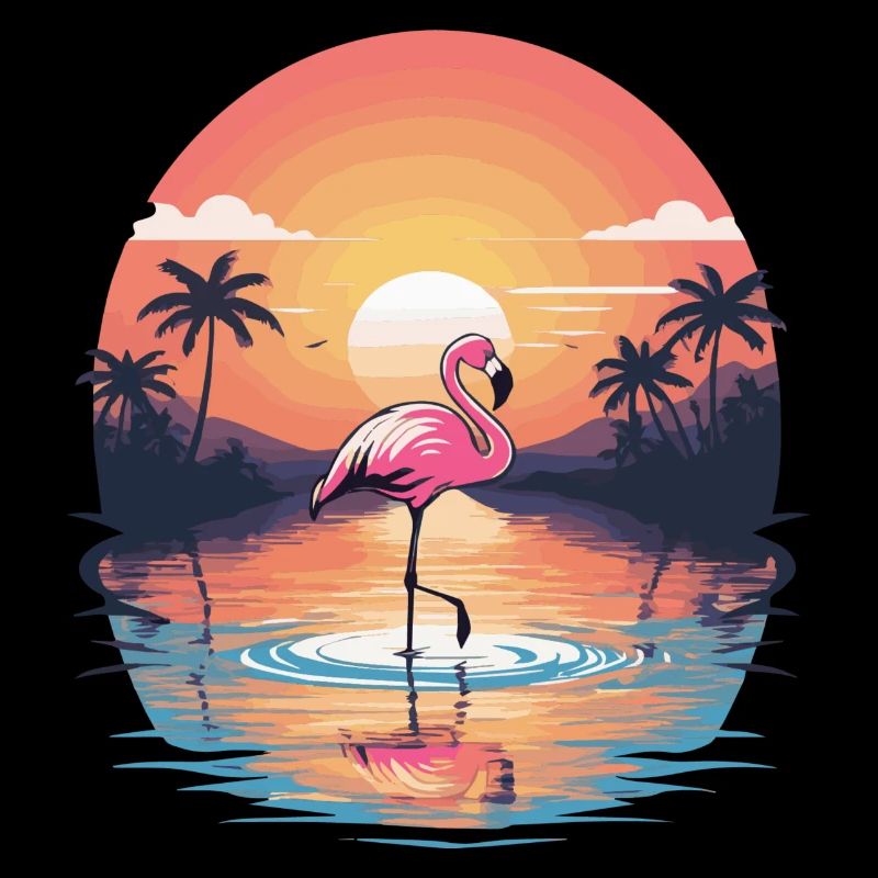 Flamant rose coucher de soleil
