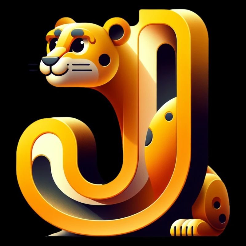 Gelber Gepard schmiegt sich an den Buchstaben J