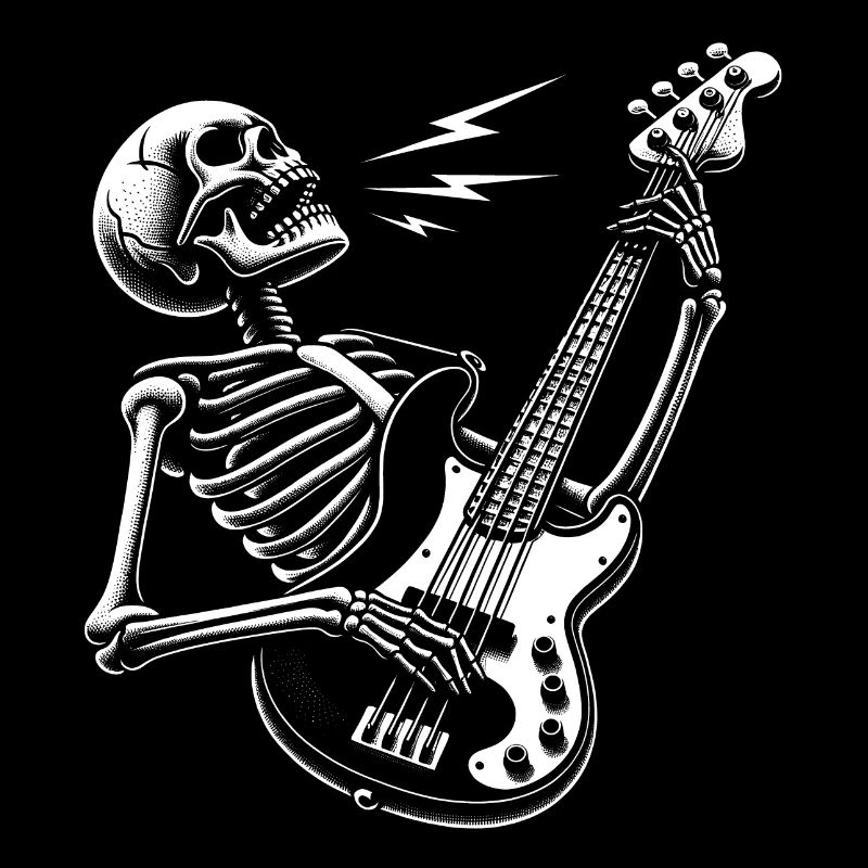 Crâne squelette avec guitare basse