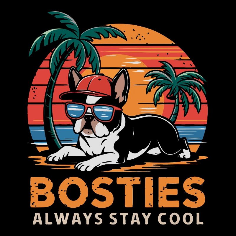 Cooler Bostie Boston Terrier unter Palmen am St
