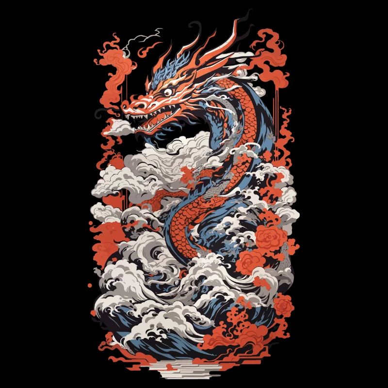 Dragon esthétique japonais Ukiyo-E Wave Design
