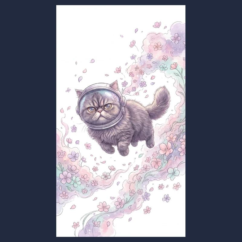 Chat de l’espace dans la magie des fleurs