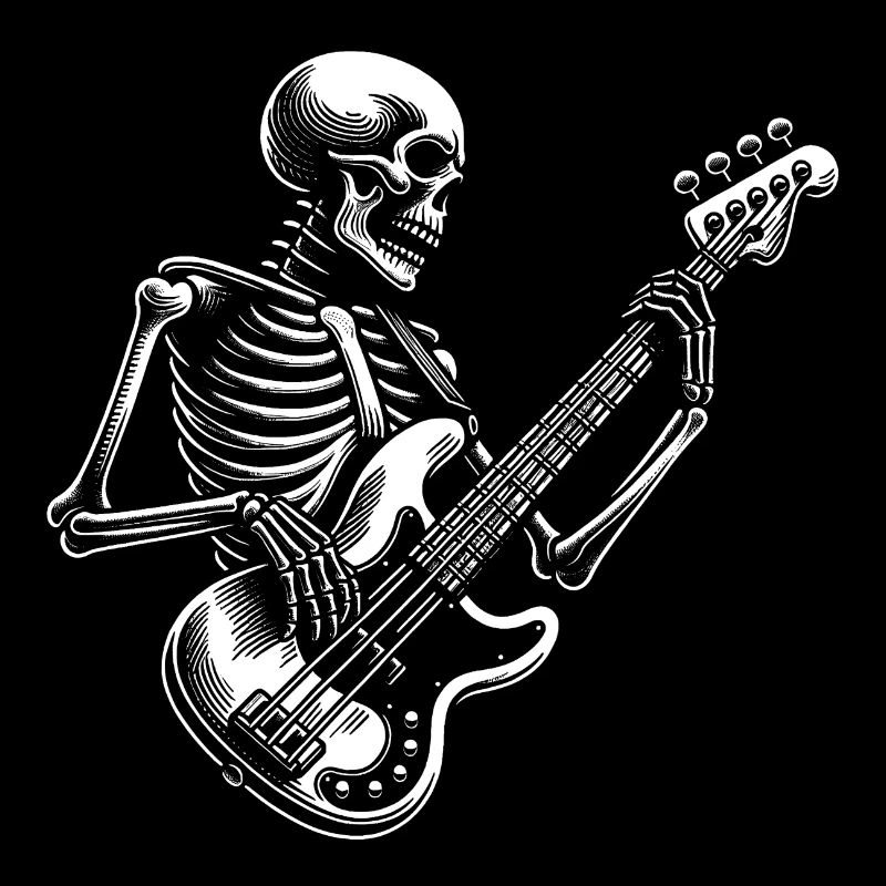 Crâne squelette avec guitare basse