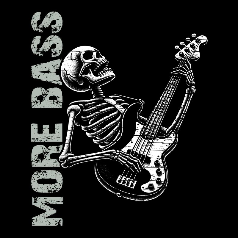 Crâne de squelette avec guitare basse et basse Saying More