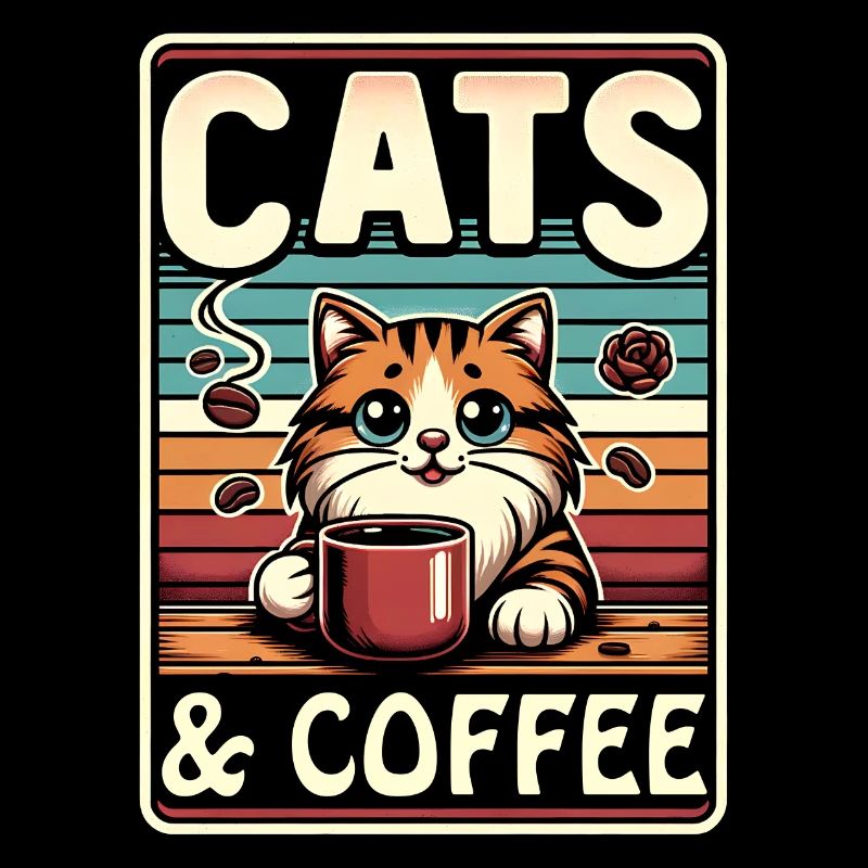 Cats and coffee in vintage style