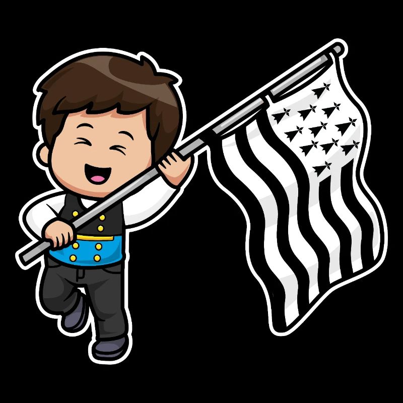 Bretagne Garçon Costume Breton Drapeau Gwenn ha du