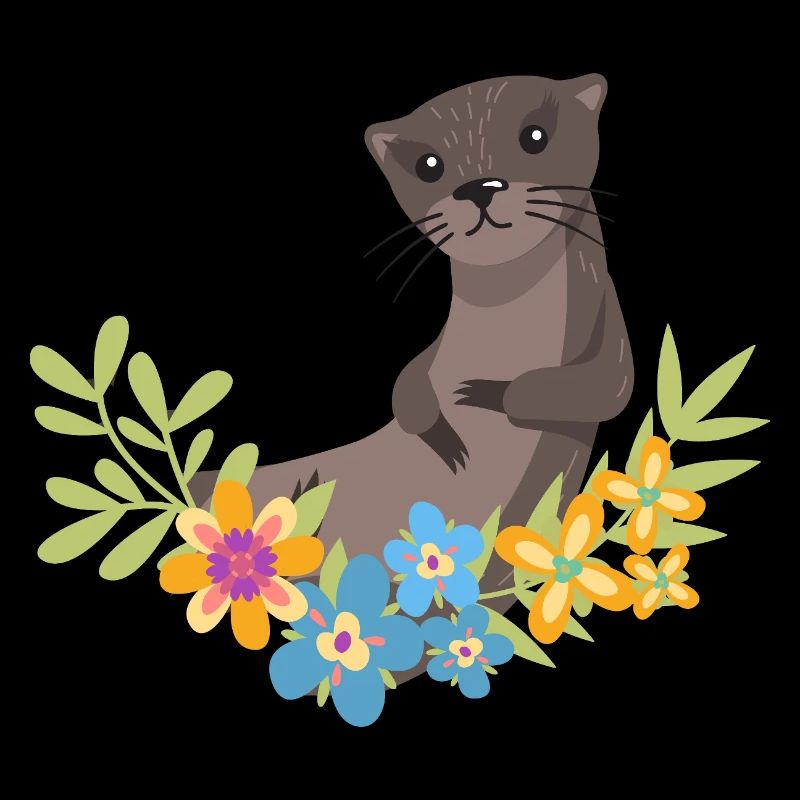 Loutre de mer dessin animé fleur floral