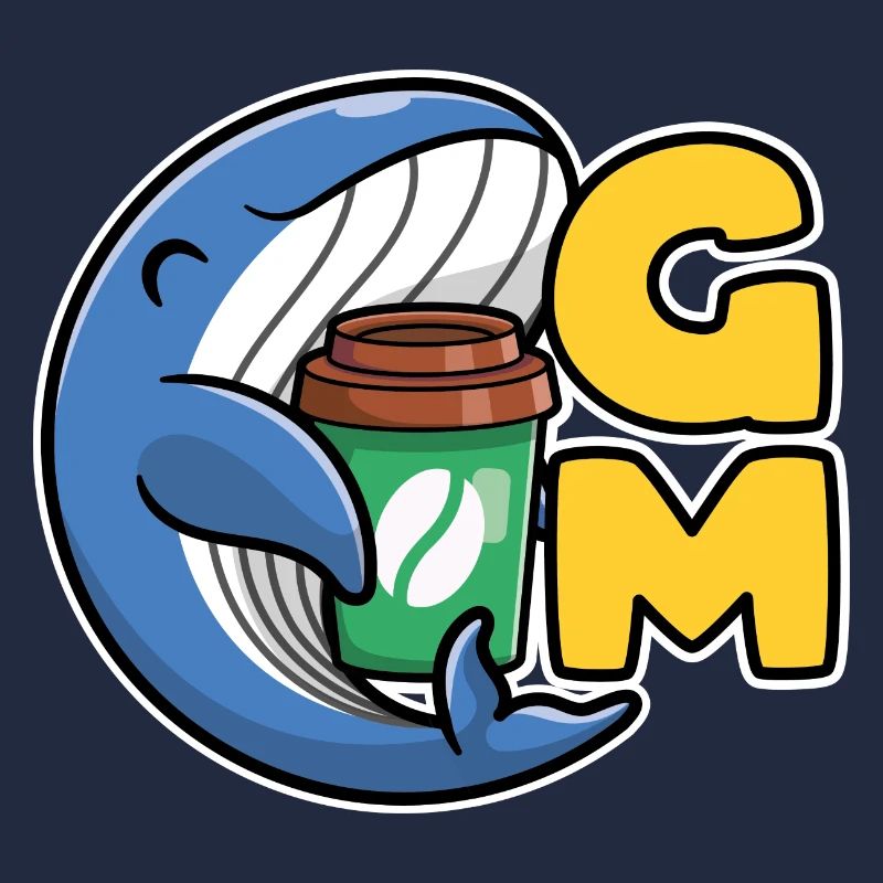 Web3 whale with a coffee that says Good Morning