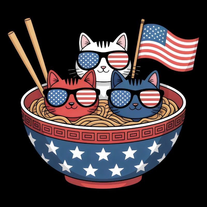 Ramen Cat Noodles Cute Independence Day 4th of