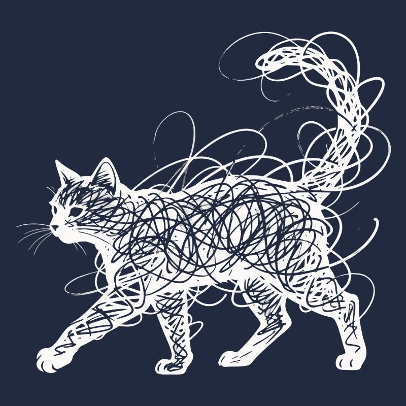 Minimalistisches Scribble Katze Line Art Japanisch