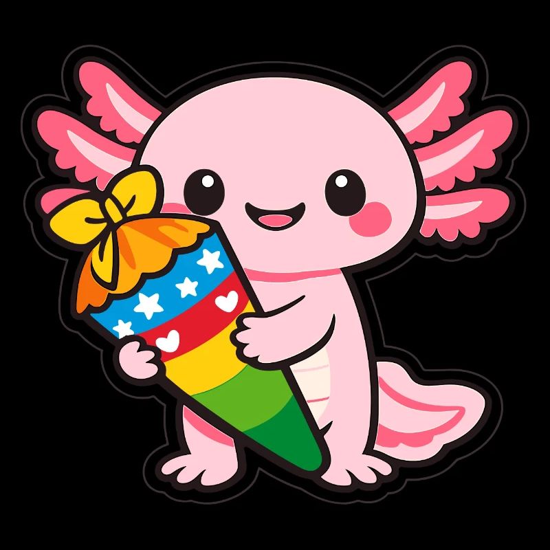 Dragon de Kawaii avec un axolotl de feux d’artifice