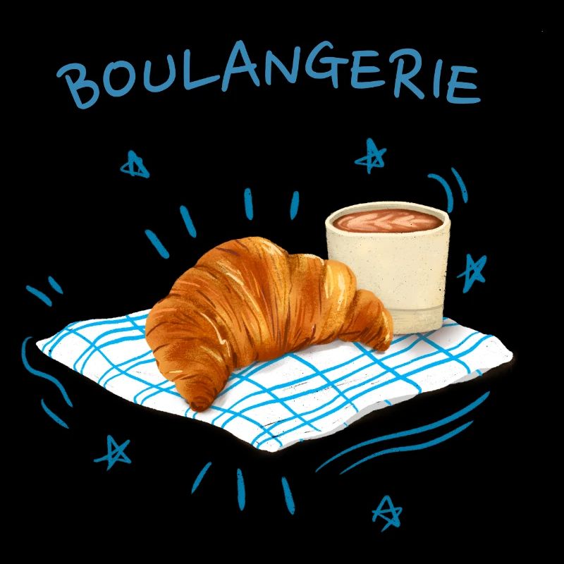 Retro Blue Croissant Bakery