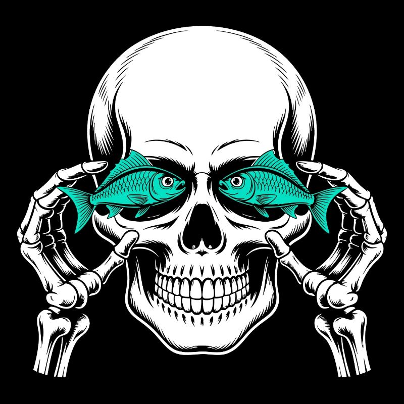 Skull and crossbones with fish