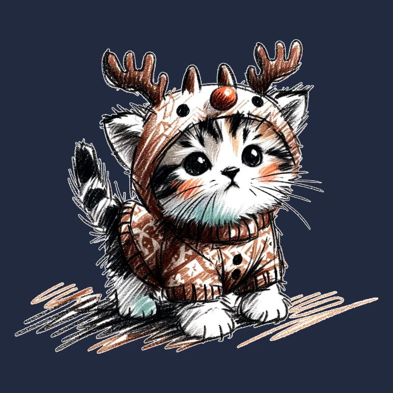 Chat avec des bois de renne et un pull