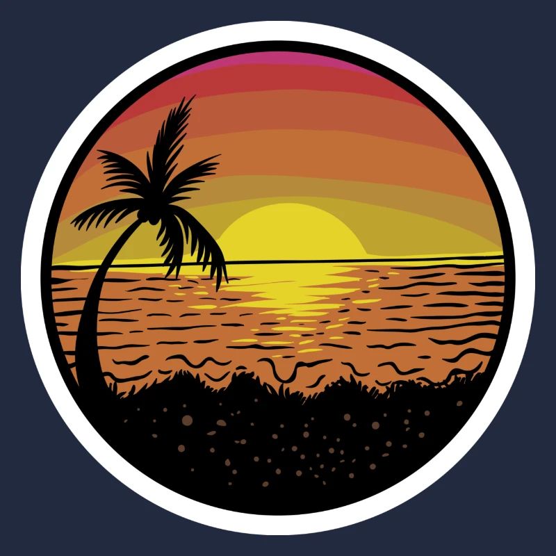 Beach Sunset Retro Sticker Meadow