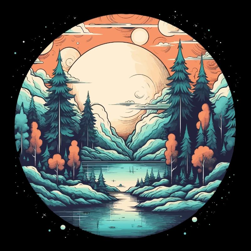 Forêt de clair de lune au bord du lac