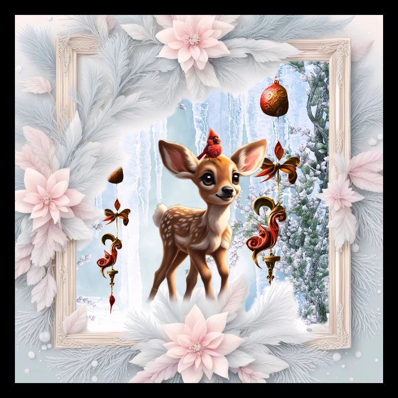 Cute fawn with bird