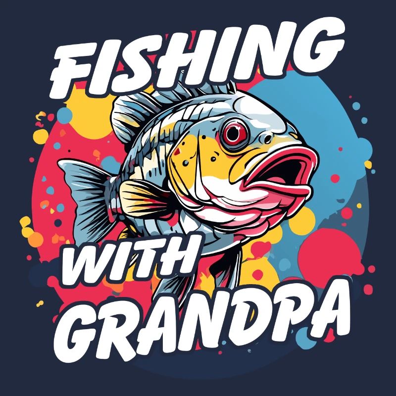 Pêche avec grand-père avec un design de poisson coloré