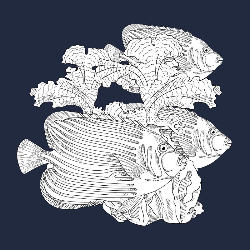 Poissons dans l'océan liberté dessin noir et blanc