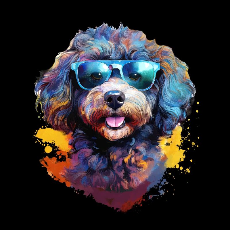 Petit caniche avec des lunettes de soleil